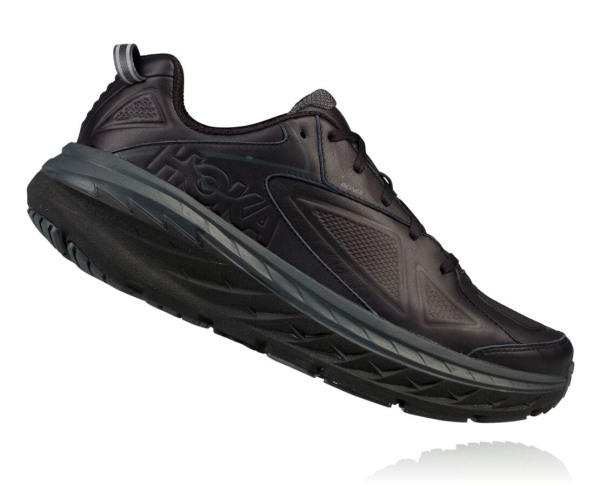 Hoka One One Bondi Leather Womens UK - Black Road Running Shoes - DQRIS8426